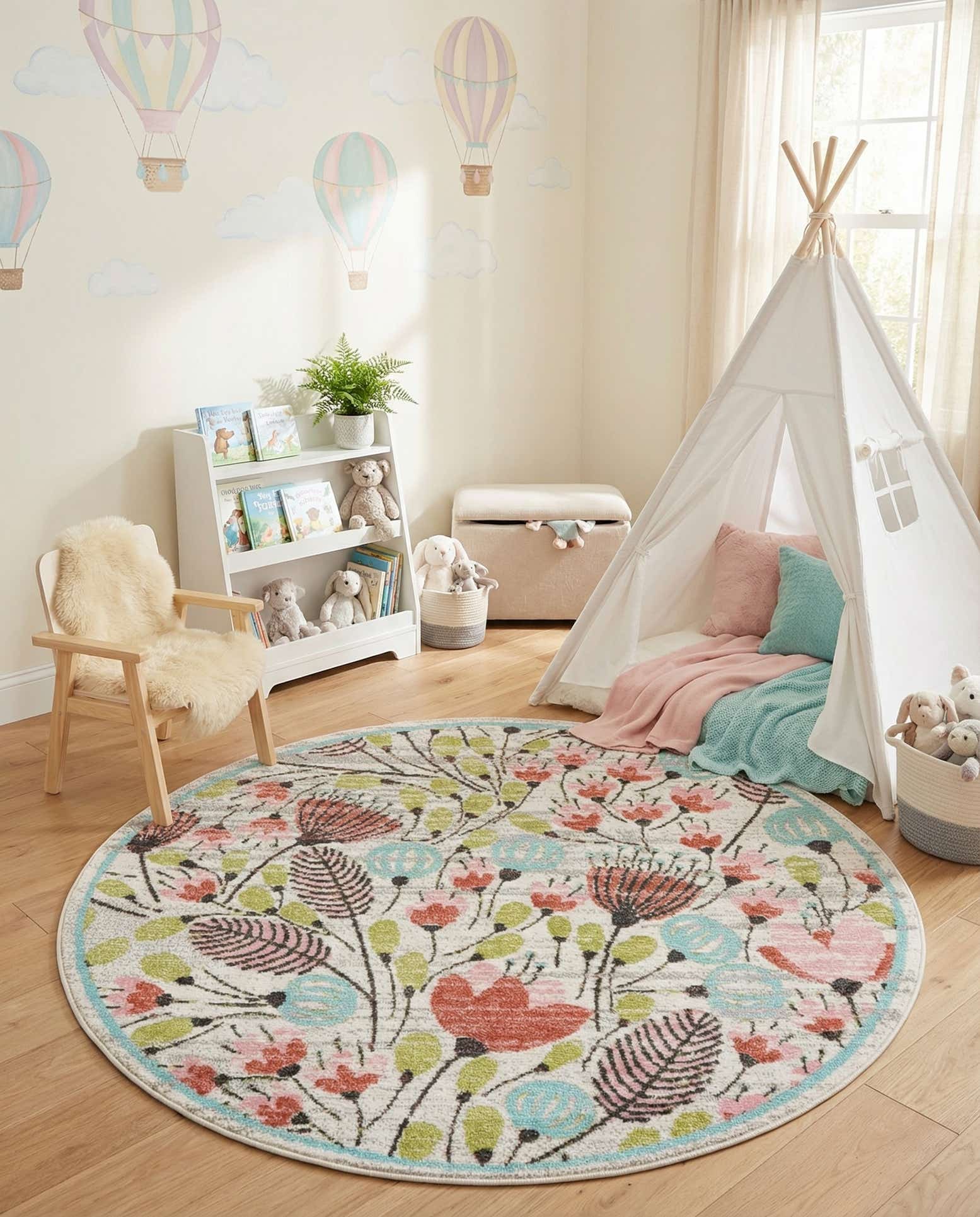 5' 3 x 5' 3 Flowers Whimsy Kids Round Rug