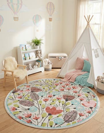 5' 3 x 5' 3 Flowers Whimsy Kids Round Rug