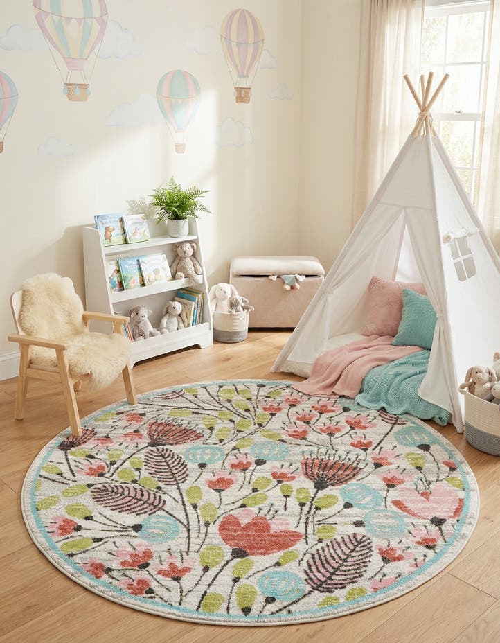 5' 3 x 5' 3 Flowers Whimsy Kids Rou...
