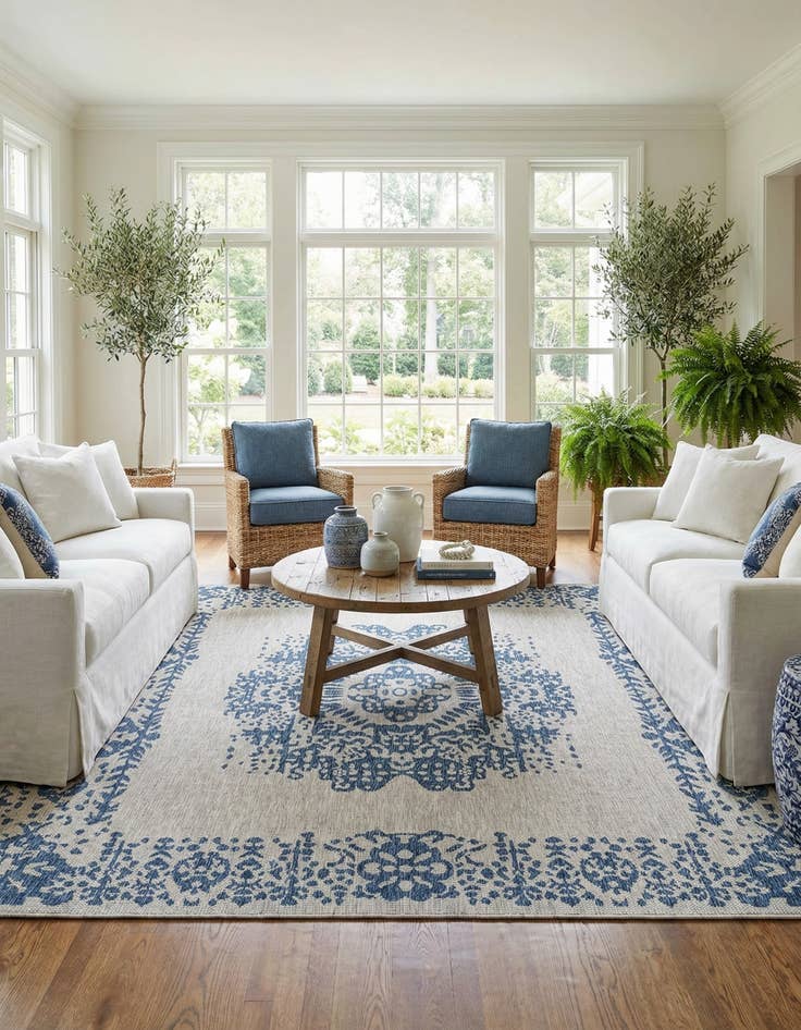 Detail image of 13' x 13'  Washable Traditional Indoor / Outdoor Square Rug