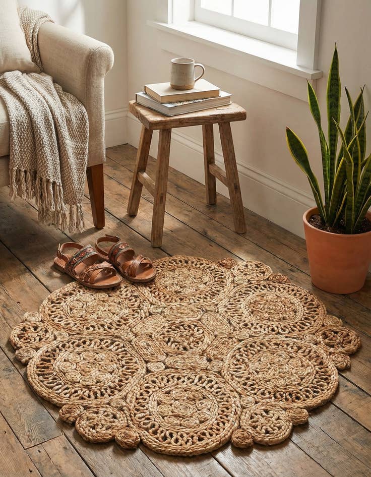 Detail image of 2' x 2'  Hand Braided Jute Round Rug