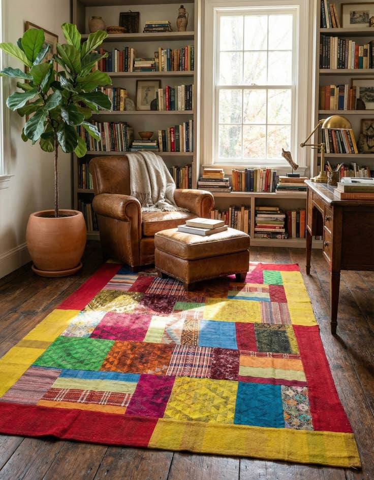 Detail image of 5' 8 x 8' 2  Hand Woven Kilim Patchwork Wool Rug