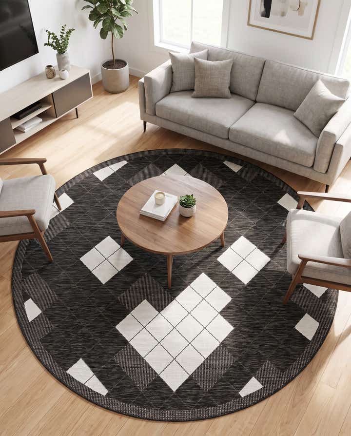 7' 10 x 7' 10 Easy-Clean Modern Indoor / Outdoor Round Rug