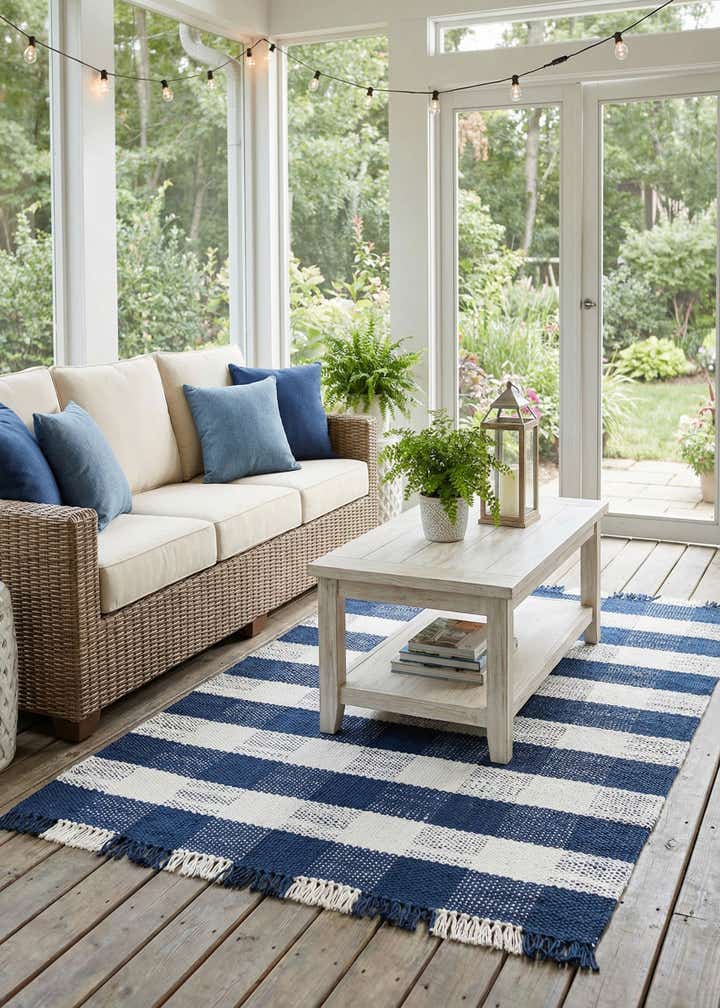 5' 3 x 8' Easy-Clean Eco Plaid Washable Indoor / Outdoor Rug