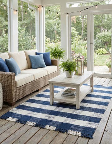 5' 3 x 8' Easy-Clean Eco Plaid Washable Indoor / Outdoor Rug