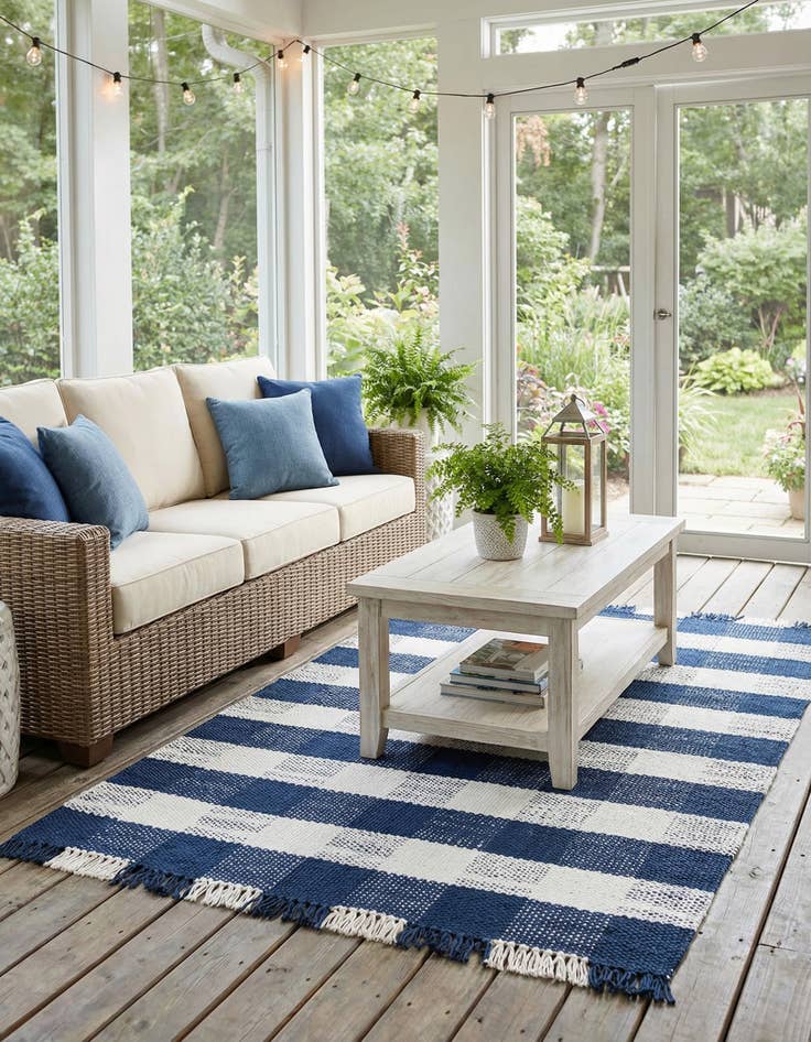 Detail image of 5' 3 x 8' Easy-Clean Eco Plaid Washable Indoor / Outdoor Rug