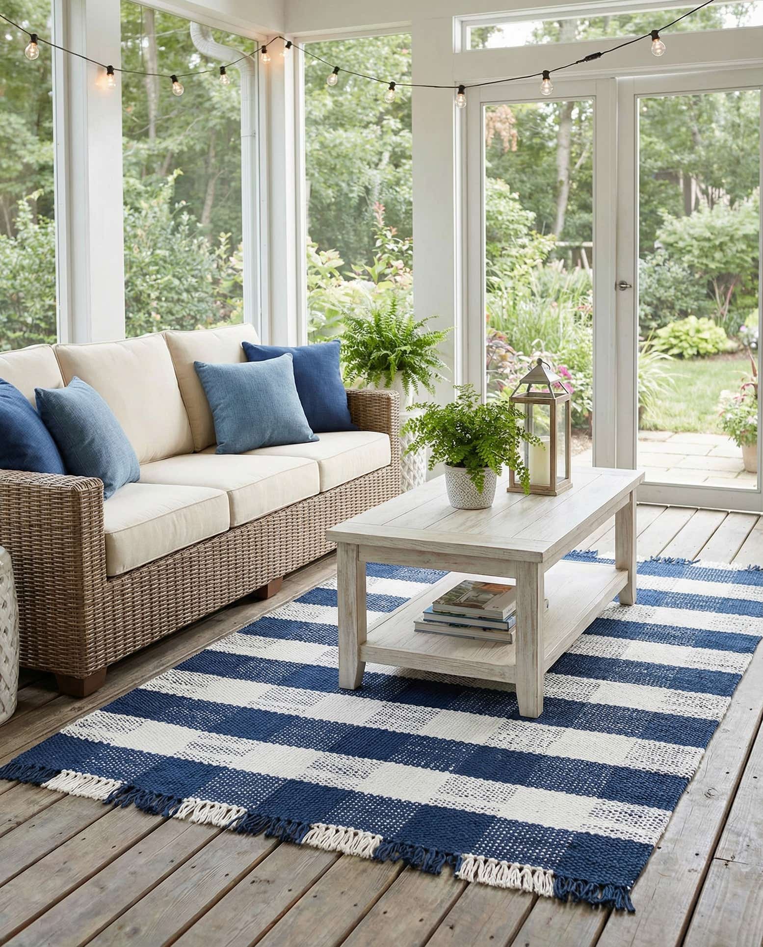 5' 3 x 8' Easy-Clean Eco Plaid Washable Indoor / Outdoor Rug