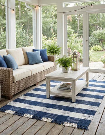 5' 3 x 8' Easy-Clean Eco Plaid Washable Indoor / Outdoor Rug