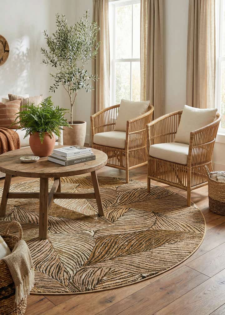 6' x 6' Easy-Clean Botanical Indoor / Outdoor Round Rug