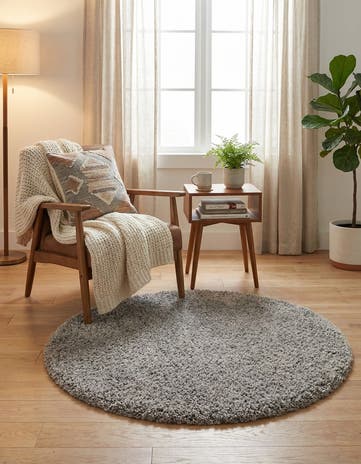 Cloud Gray Solid Shag Round Rug