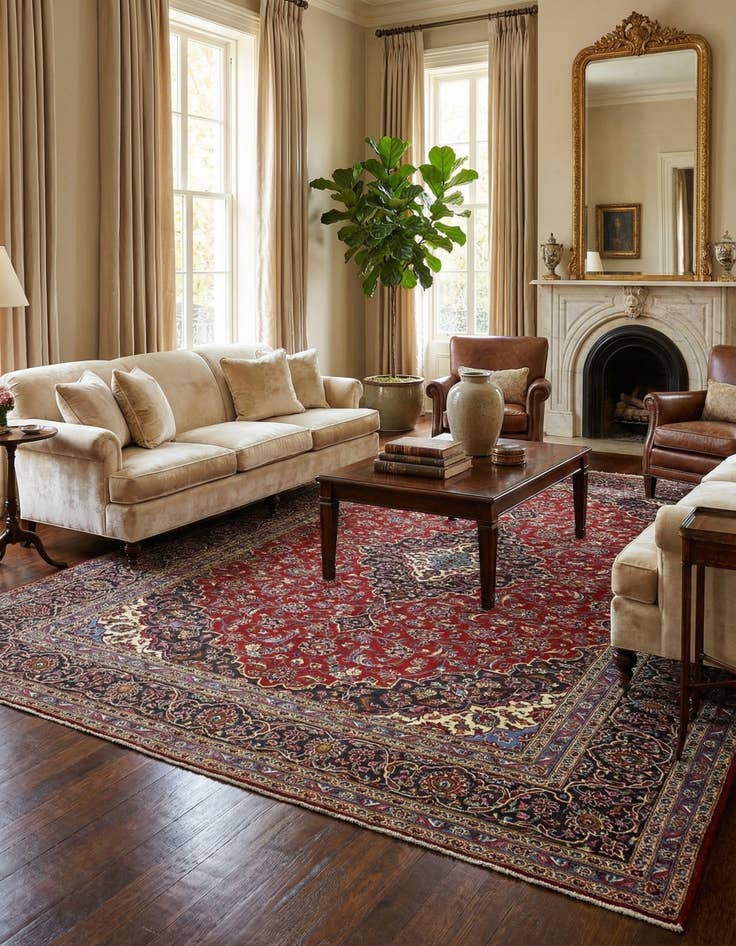 Detail image of  9' 10 x 13' 5  Hand Knotted Kashan Persian Wool Rug