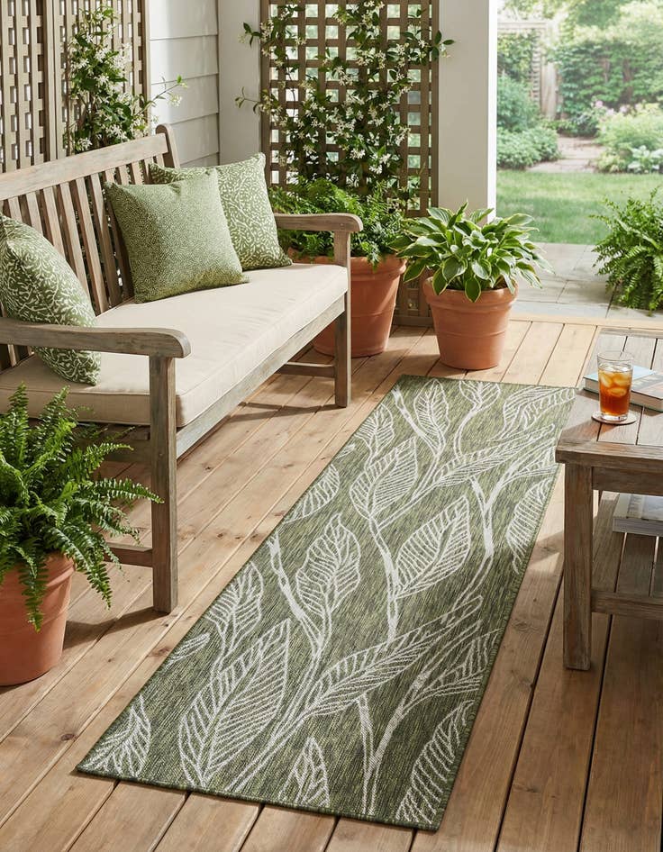 Detail image of 2' 7 x 10'  Washable Botanical Indoor / Outdoor Runner Rug