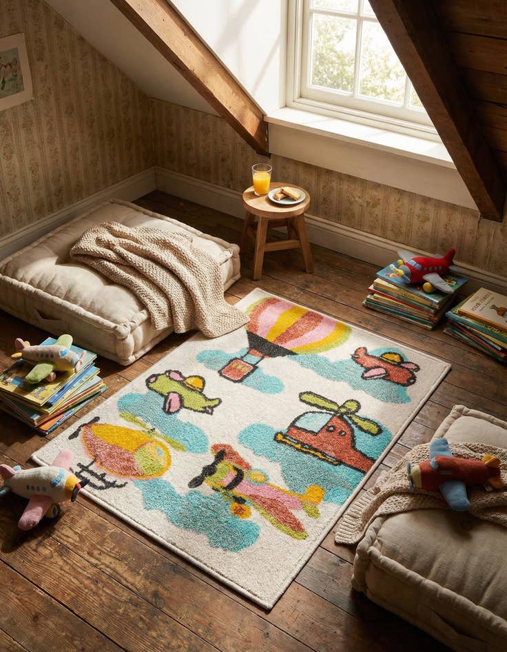 Detail image of 2' 2 x 3' Airplanes Whimsy Kids Rug