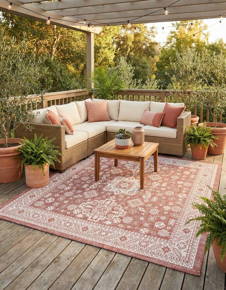 Detail image of  10' x 10'  Washable Aztec Indoor / Outdoor Square Rug