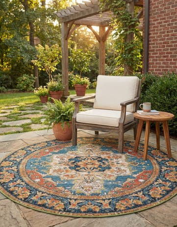 5' x 5' Easy-Clean Traditional Indoor / Outdoor Round Rug