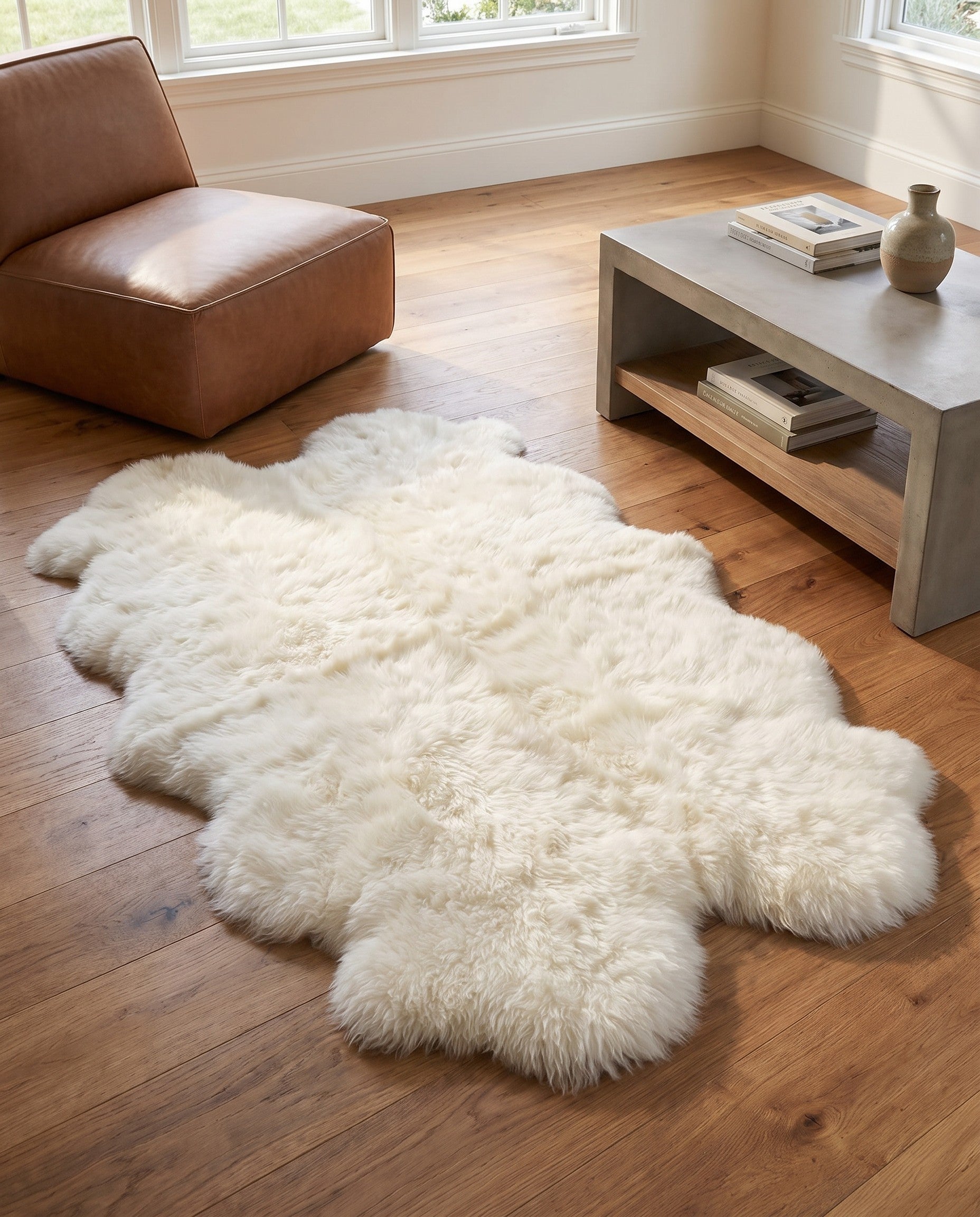 4' 9 x 6' Natural Sheepskin Freeform Rug