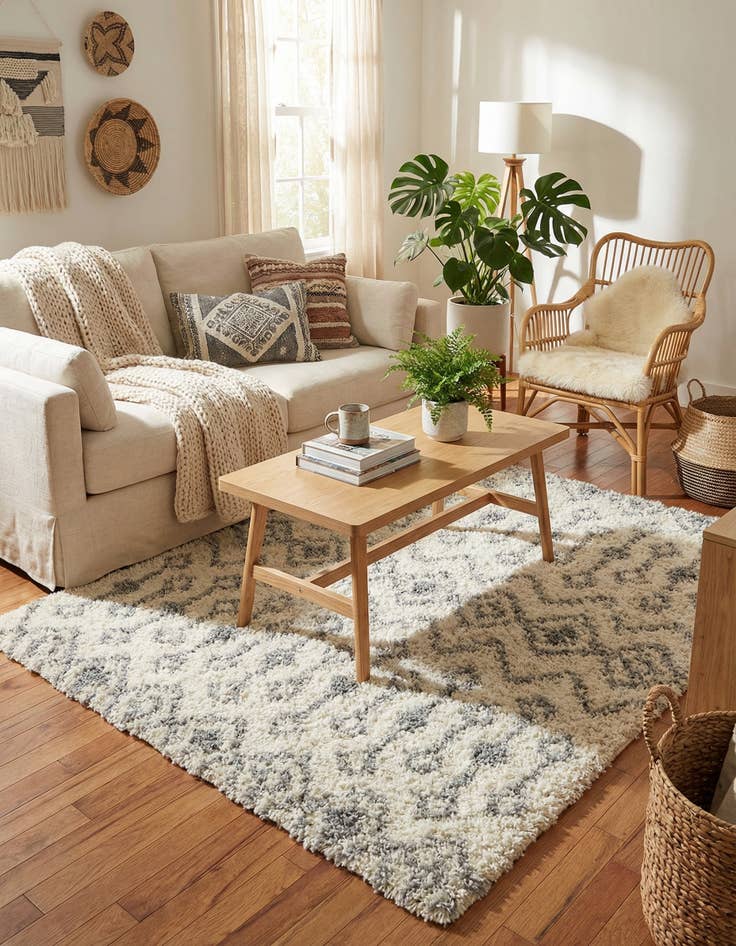 Detail image of  4' x 4' Moroccan Trellis Shag Square Rug