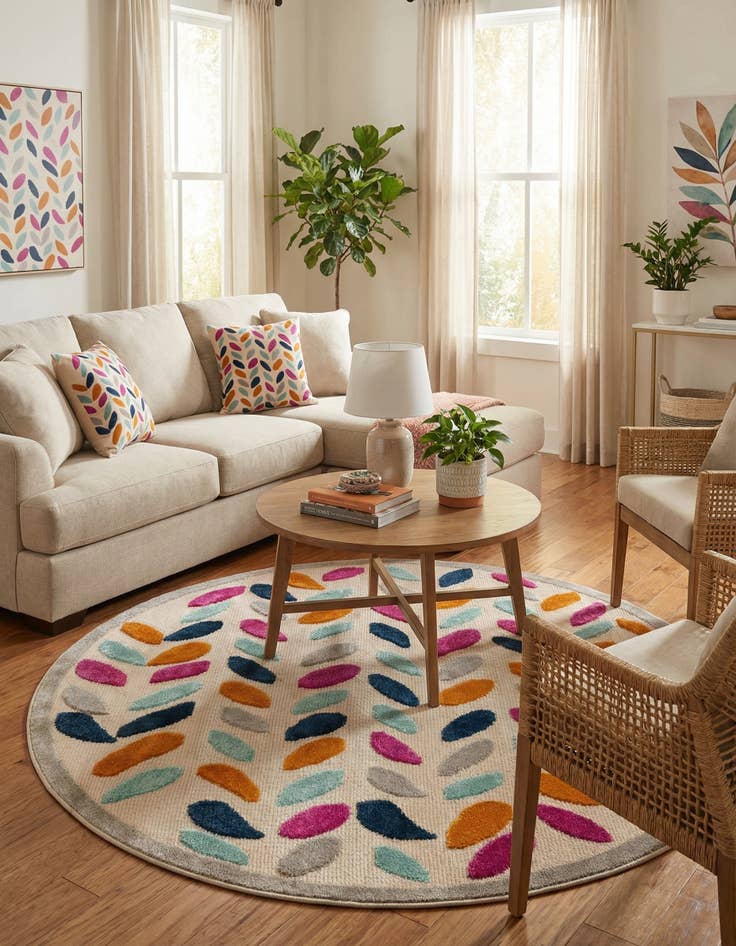 Detail image of 5' 3 x 5' 3  Washable Aruba Indoor / Outdoor Round Rug