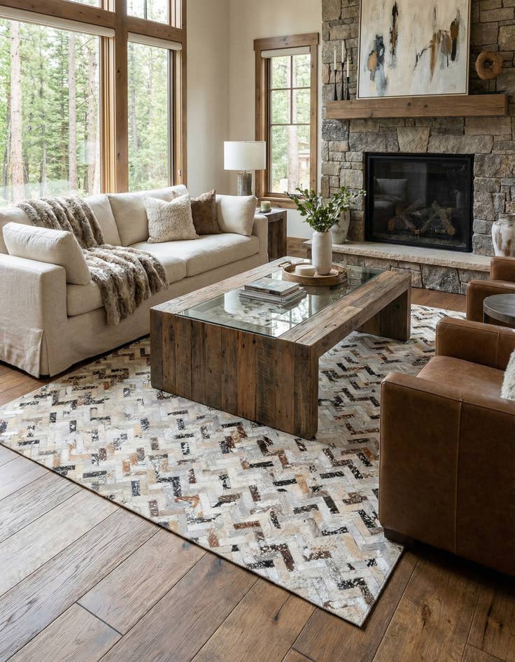 Detail image of 5' 3 x 7' 3 Cowhide Stocks Rug