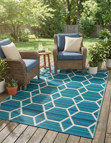 Blue Easy-Clean Vista Breeze Indoor / Outdoor Rug