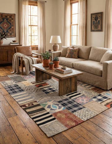 6' 8 x 9' 8 Hand Woven Kilim Patchwork Wool Rug