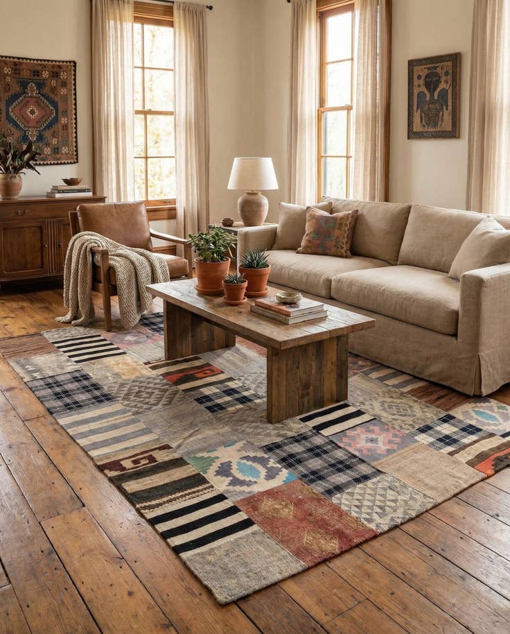 Detail image of 6' 8 x 9' 8 Hand Woven Kilim Patchwork Wool Rug
