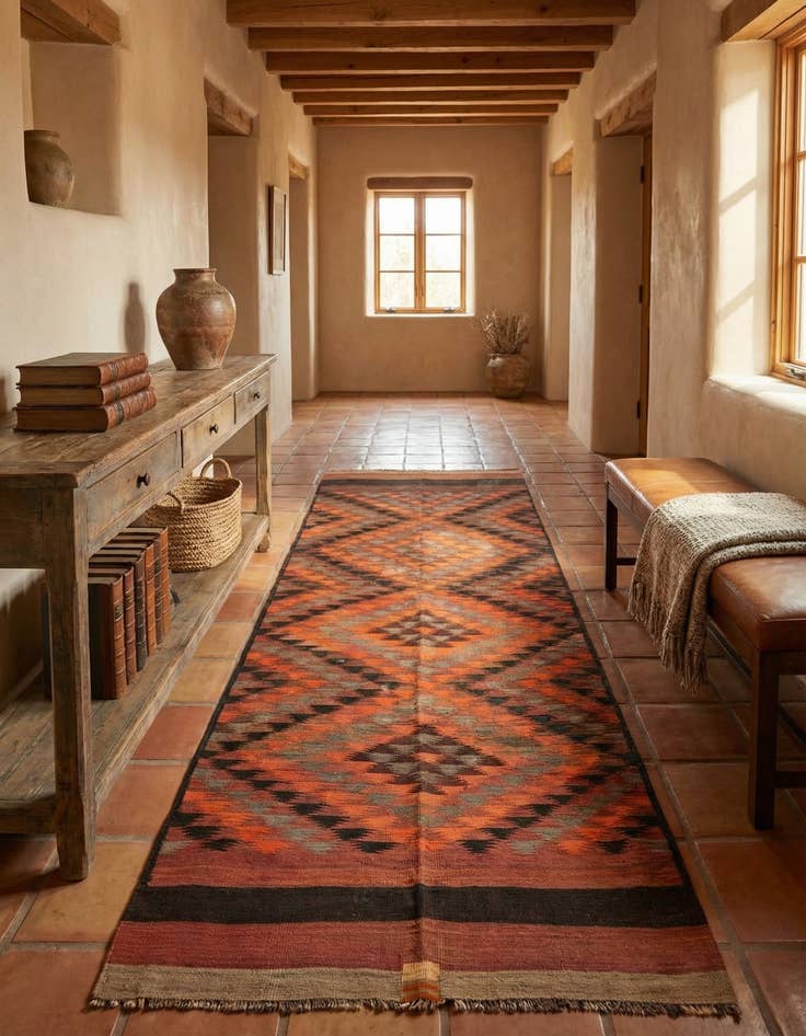 Detail image of 4' 6 x 11' 6  Hand Woven Kilim Fars Wool Runner Rug