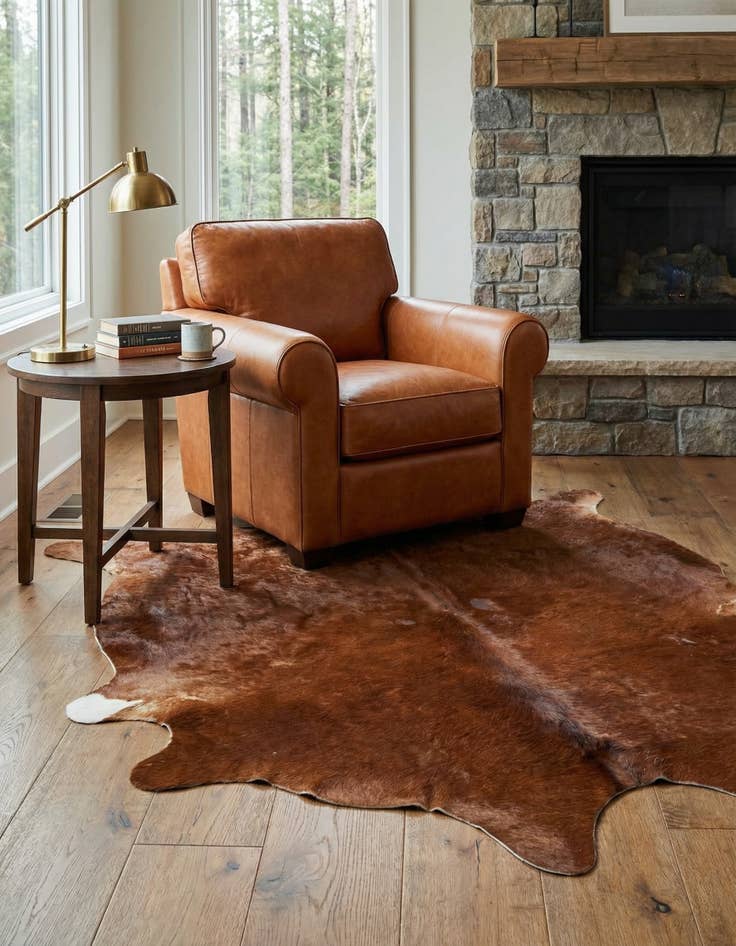 Detail image of 6' 6 x 6' 7 Cowhide Leather Square Rug