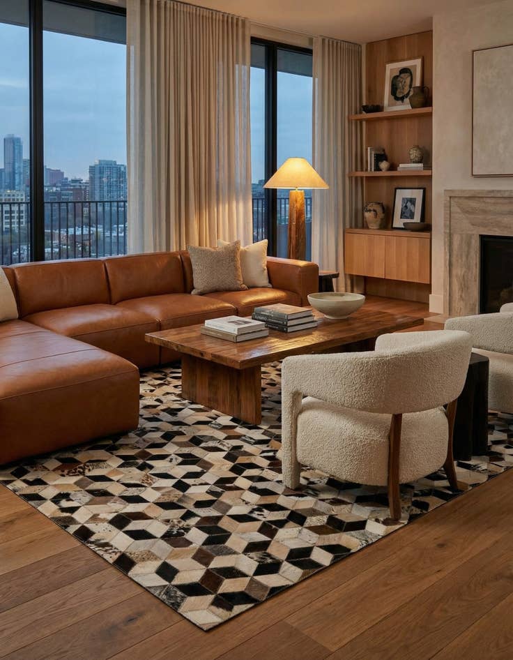 Detail image of  5' 1 x 7' 10 Cowhide - Patchwork Rug