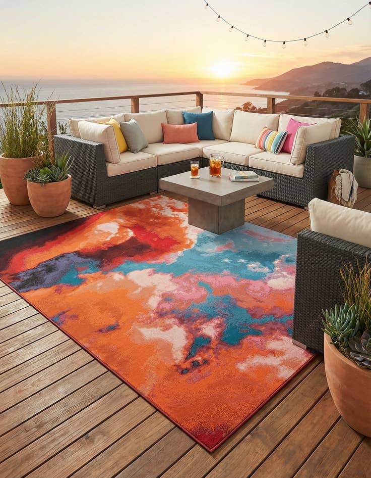 Detail image of 9' x 12'  Washable Modern Indoor / Outdoor Rug