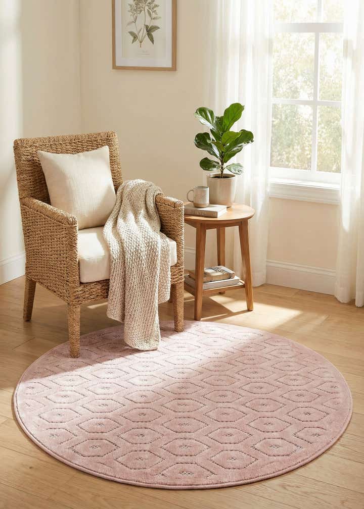 4' x 4' Easy-Clean Trellis Textured Indoor / Outdoor Round Rug