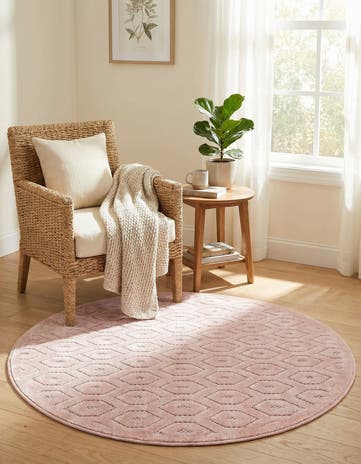 4' x 4' Easy-Clean Trellis Textured Indoor / Outdoor Round Rug