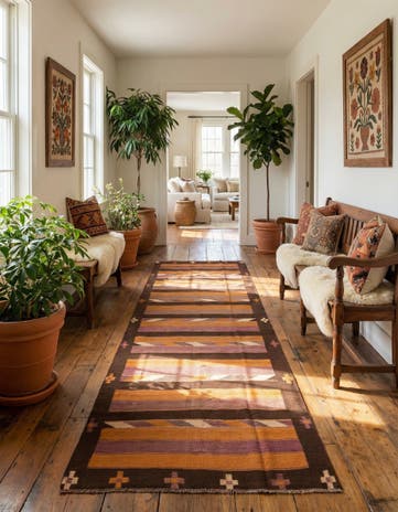 4' 2 x 11' 9 Hand Woven Kilim Fars Wool Runner Rug