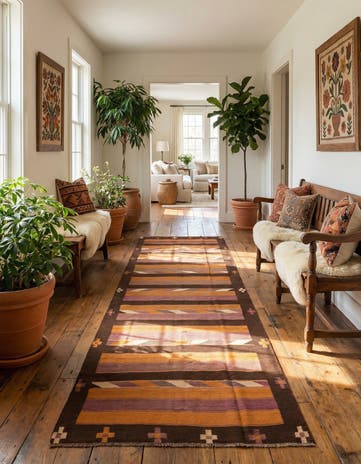 4' 2 x 11' 9 Hand Woven Kilim Fars Wool Runner Rug