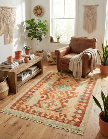3' 4 x 5' 2 Hand Woven Kilim Waziri Wool Rug