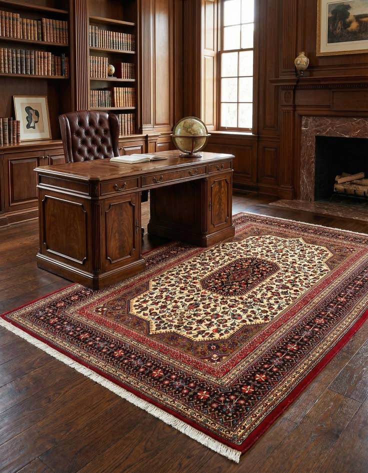 Detail image of  4' 7 x 6' 11  Hand Knotted Qom Persian Rug