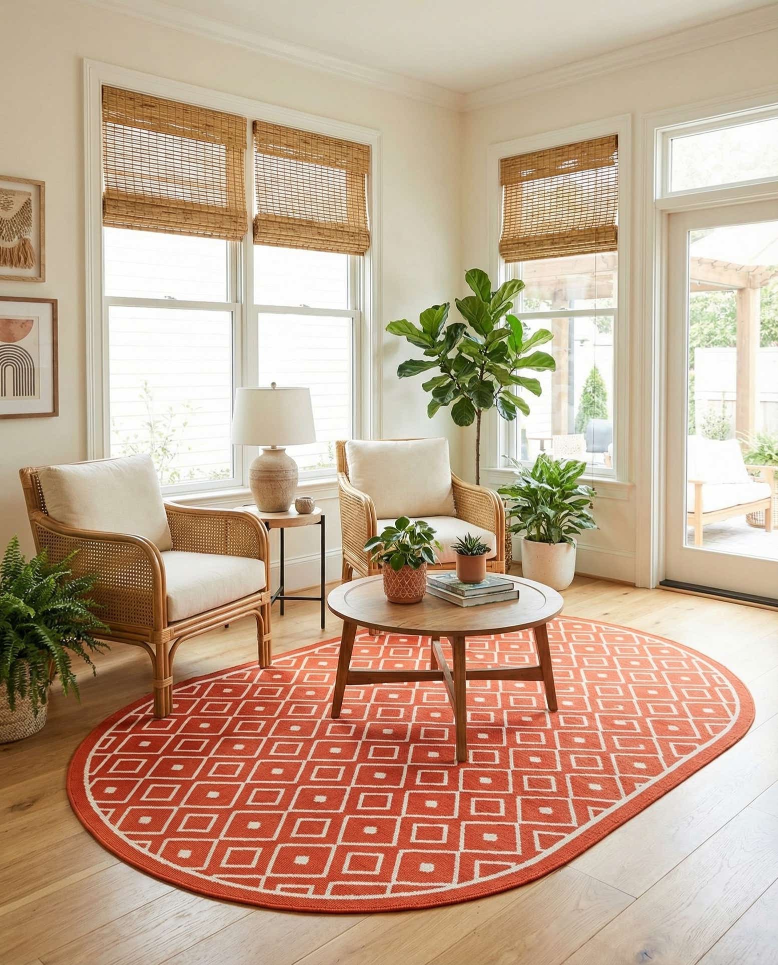 5' 3 x 8' Easy-Clean Lattice Indoor / Outdoor Oval Rug