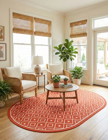 Rust Red Easy-Clean Lattice Indoor / Outdoor Oval Rug