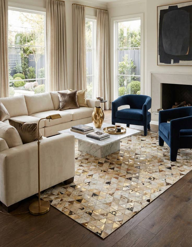 Detail image of 4' 10 x 7' 10 Cowhide Leather Rug