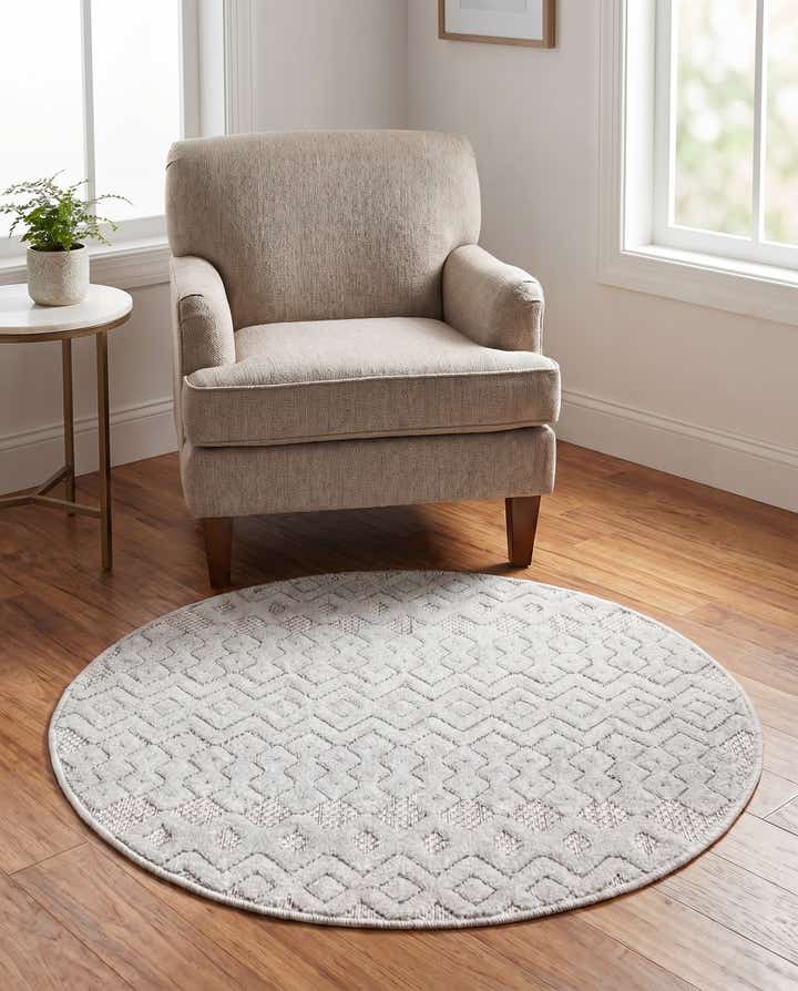 3' x 3' Easy-Clean Trellis Textured Indoor / Outdoor Round Rug