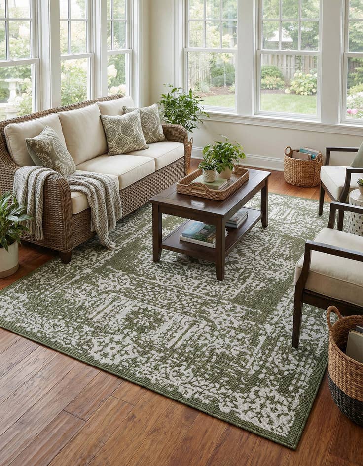 Detail image of 7' 10 x 10'  Washable Traditional Indoor / Outdoor Rug