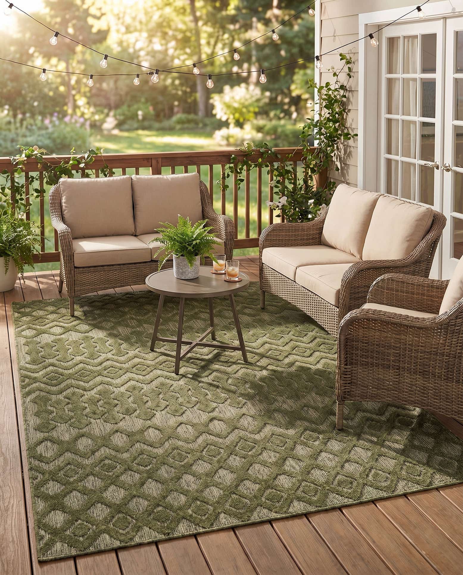 5' 3 x 8' Easy-Clean Trellis Textured Indoor / Outdoor Rug