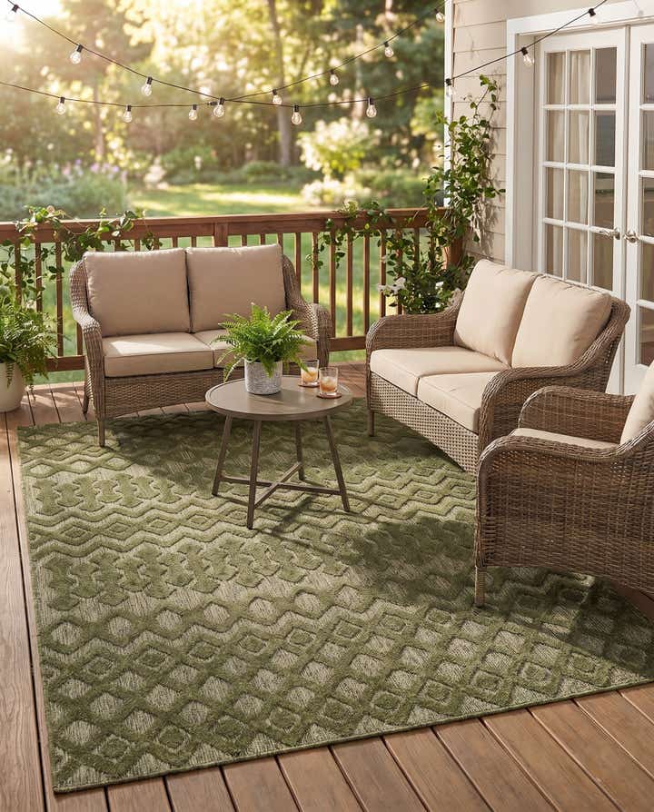 5' 3 x 8' Easy-Clean Trellis Textured Indoor / Outdoor Rug