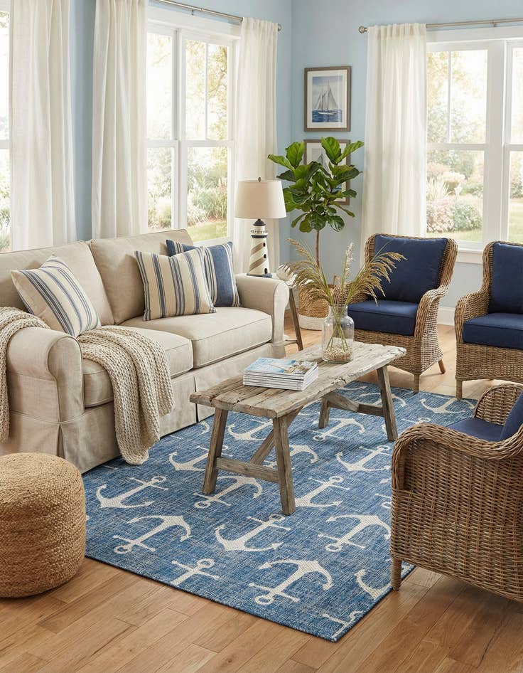 Detail image of 5' 3 x 8'  Washable Coastal Indoor / Outdoor Rug