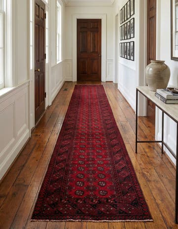 2' 8 x 18' 9 Hand Knotted Afghan Akhche Wool Runner Rug