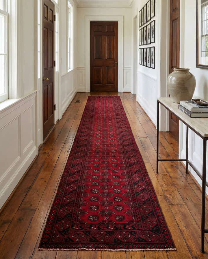 2' 8 x 18' 9 Hand Knotted Afghan Akhche Wool Runner Rug