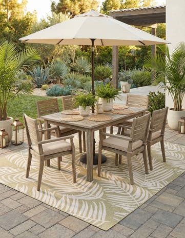 Green Easy-Clean Botanical Indoor / Outdoor Square Rug