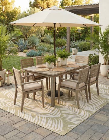 Green Easy-Clean Botanical Indoor / Outdoor Square Rug