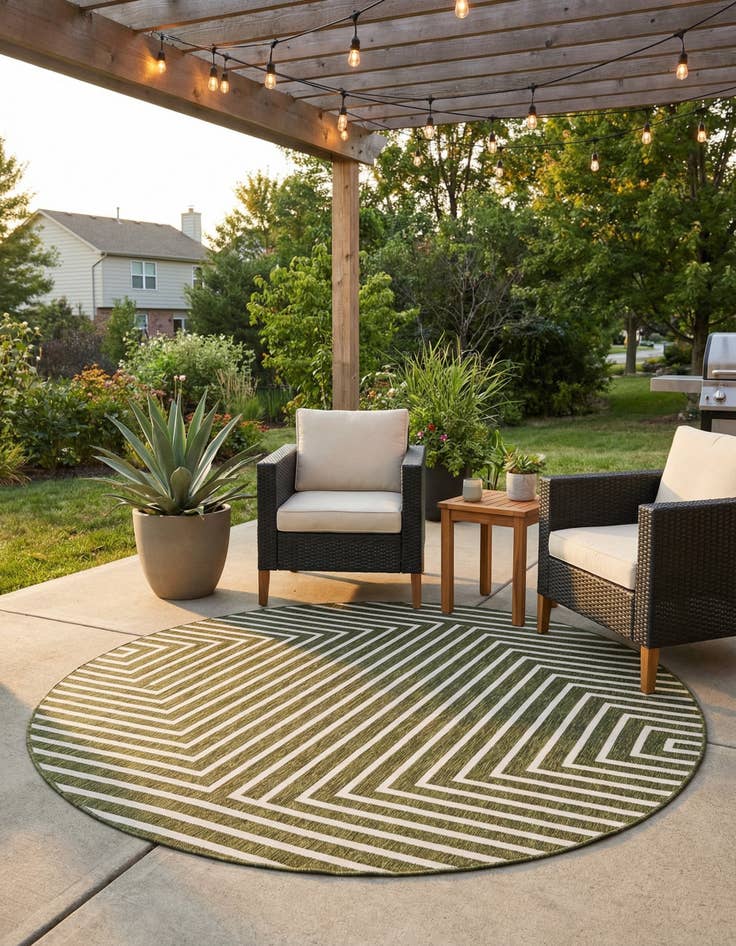 Detail image of  7' 10 x 7' 10  Washable Modern Indoor / Outdoor Round Rug