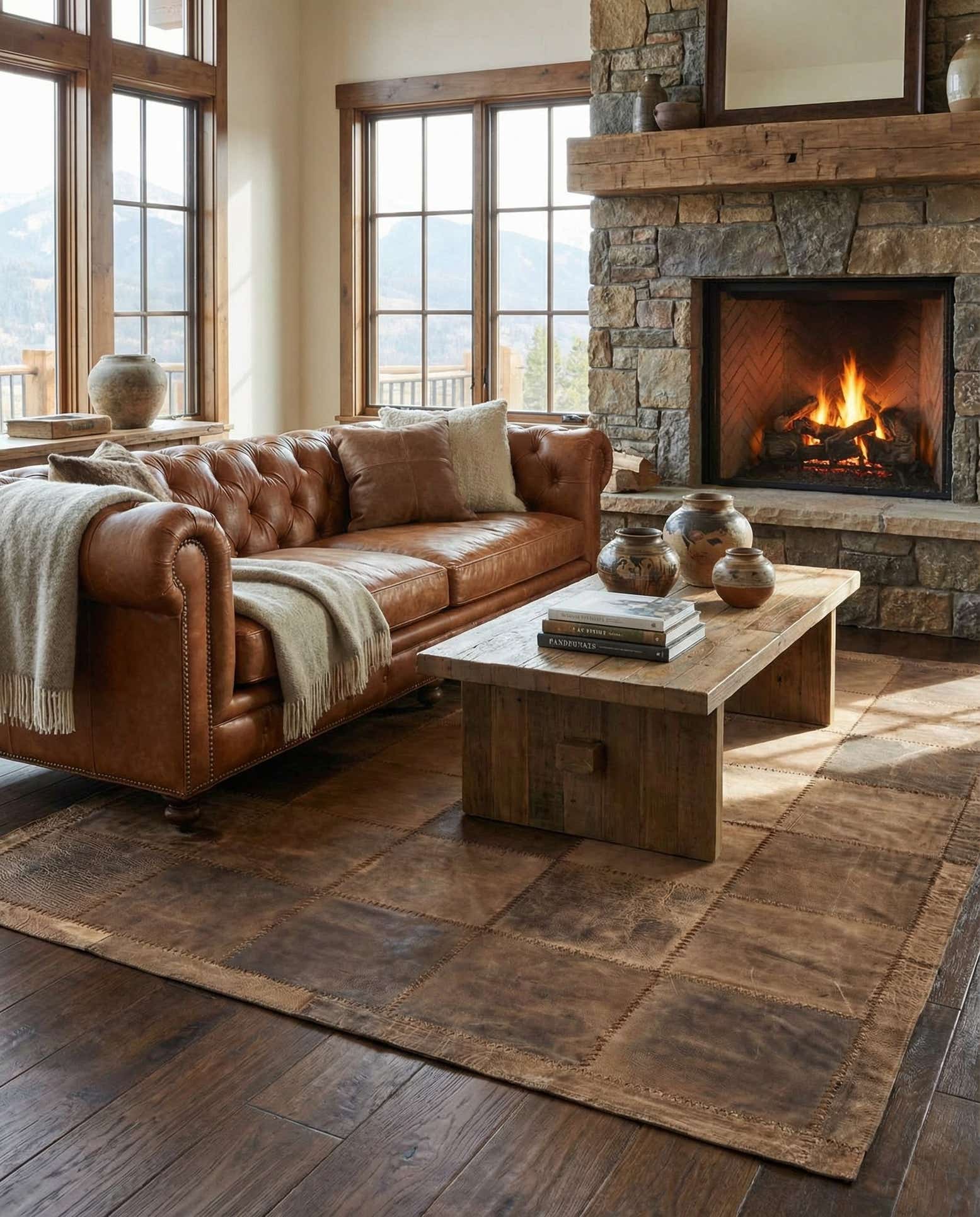 5' 3 x 7' 1 Cowhide Leather Rug